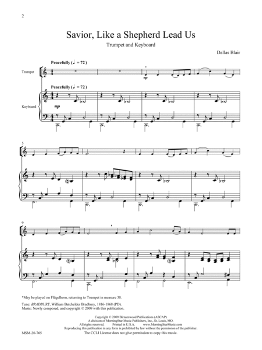 Savior, Like a Shepherd Lead Us Three Hymn Settings for Trumpet and Organ Trumpet scores gallery preview page 2