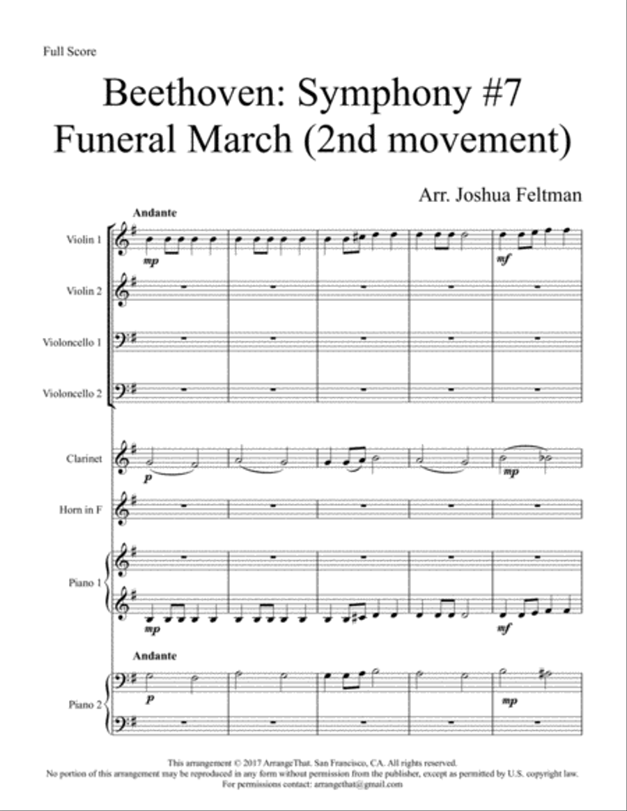 Beethoven: Symphony #7, Movement 2 Chamber Orchestra scores gallery preview page 2
