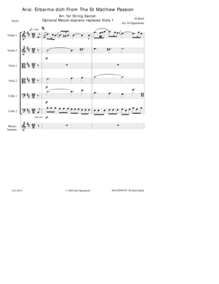 Book cover for Bach: Aria - "Erbarme dich" From The St Matthew Passion (BWV 244) arr. for String Sextet. Optional:
