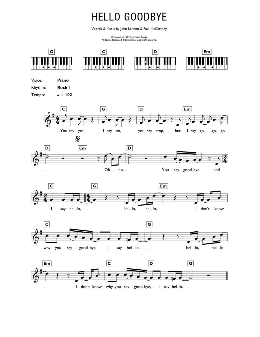 Hello, Goodbye Piano scores gallery preview page 1
