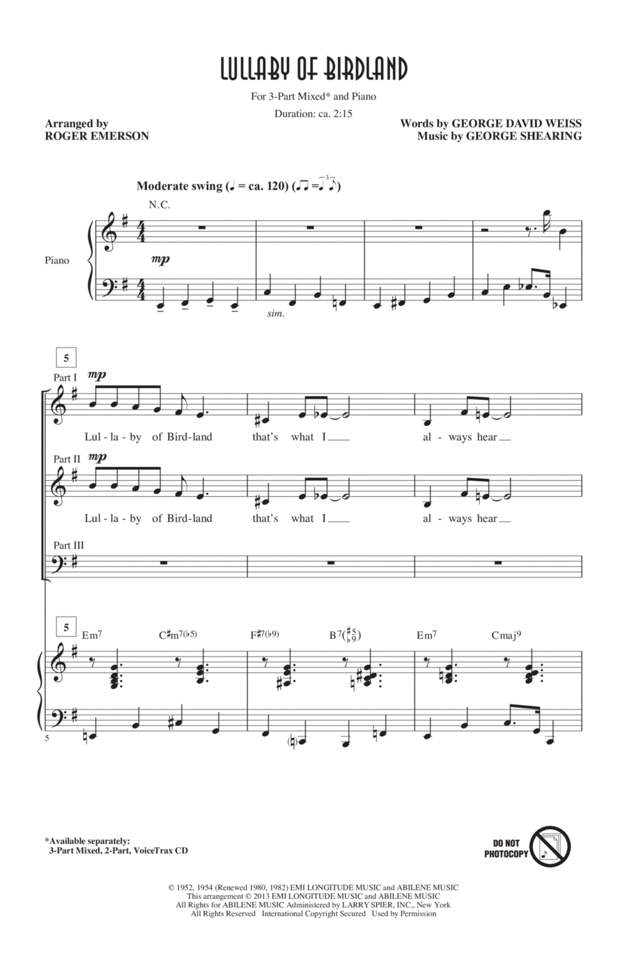 Lullaby Of Birdland Lullaby Of Birdland 3-Part scores gallery preview page 1