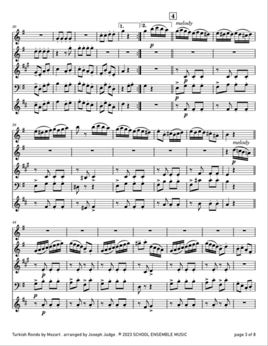 Turkish Rondo by Mozart for Woodwind Quartet in Schools Woodwind Quartet scores gallery preview page 3