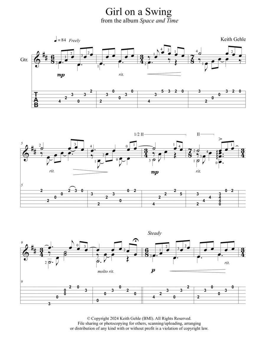 "Girl on a Swing" for solo classical fingerstyle guitar (+TAB) image number null