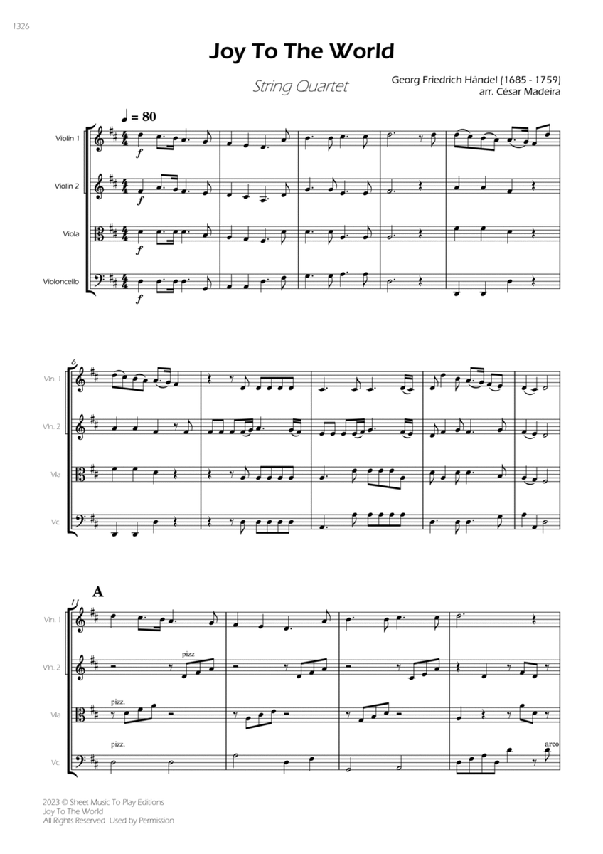 Joy To The World - String Quartet (Full Score) - Score Only image number null