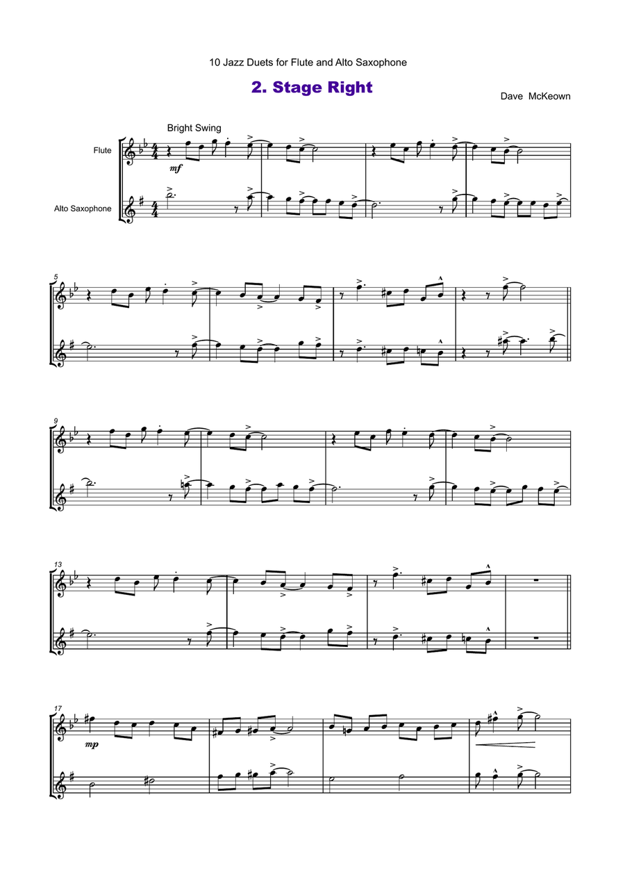 10 Jazz Duets for Flute and Alto Saxophone Woodwind Duet scores gallery preview page 3
