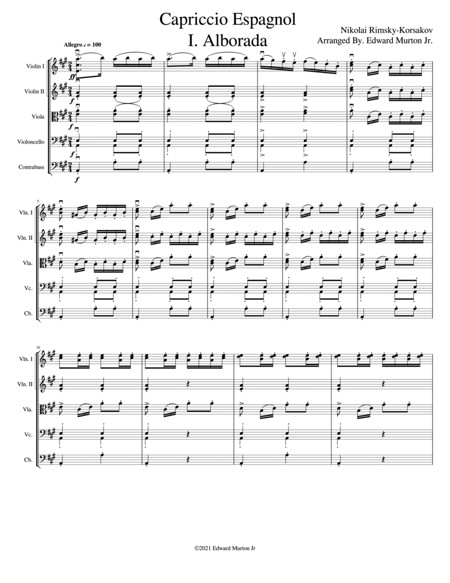 Capriccio Espagnol String Orchestra scores gallery preview page 1