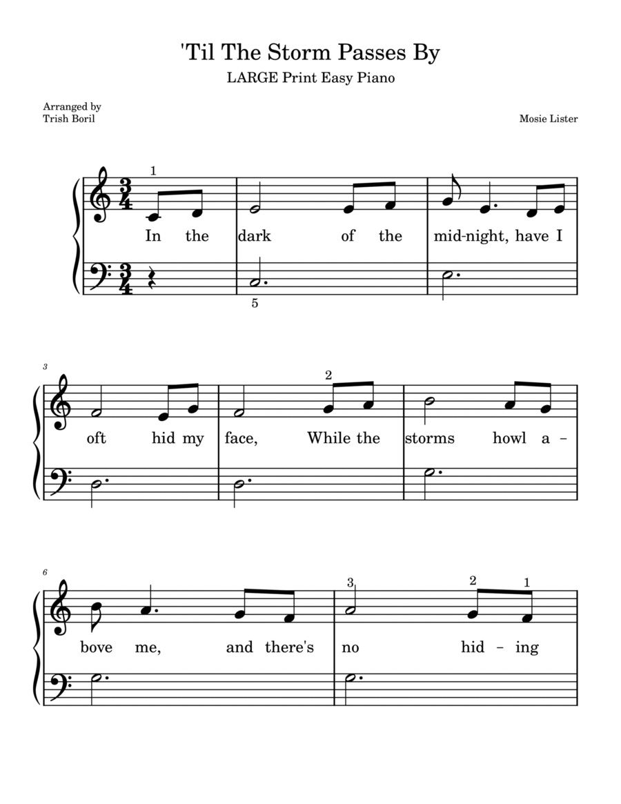 'Til The Storm Passes By • Easy Piano • LARGE PRINT FORMAT Easy Piano scores gallery preview page 1