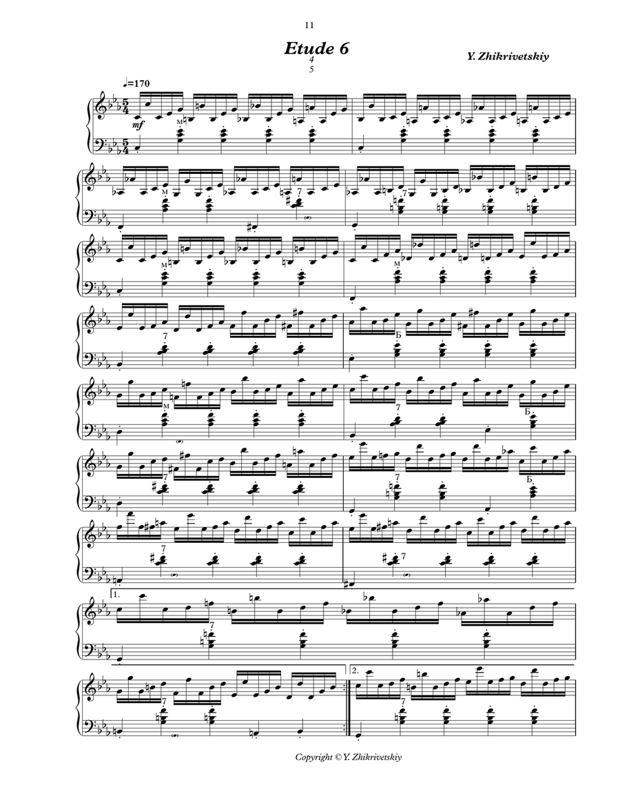 Polyrhythmic etude #6 for accordion: 5 in the left hand - 4 in the right. Accordion scores gallery preview page 1