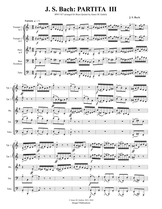 Book cover for BACH: Partita No. 3 BWV 827 for Brass Quintet