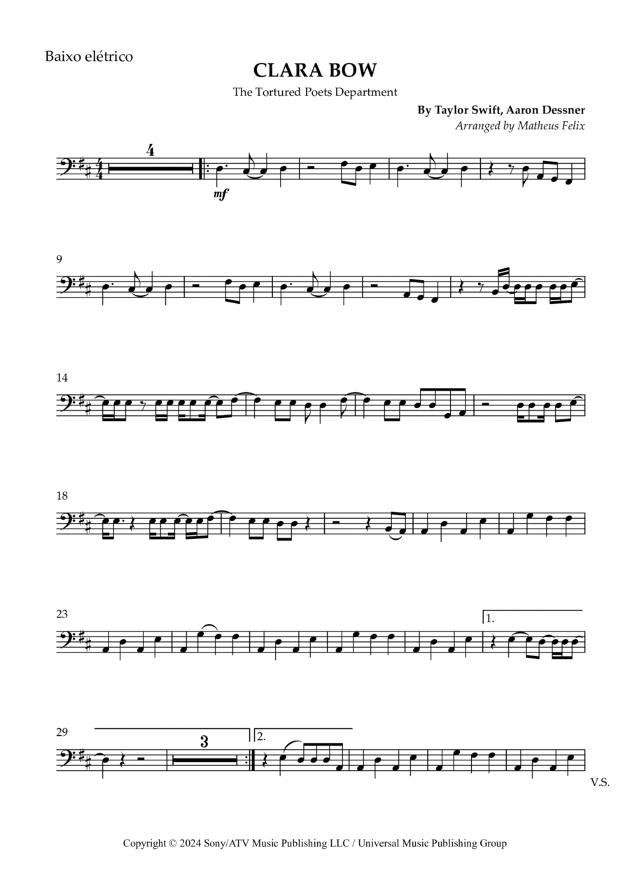 Clara Bow Clara Bow Bass Guitar scores gallery preview page 1