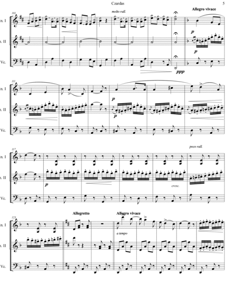 Vittorio Monti - Czardas arr. for 2 violins and cello (score and parts)