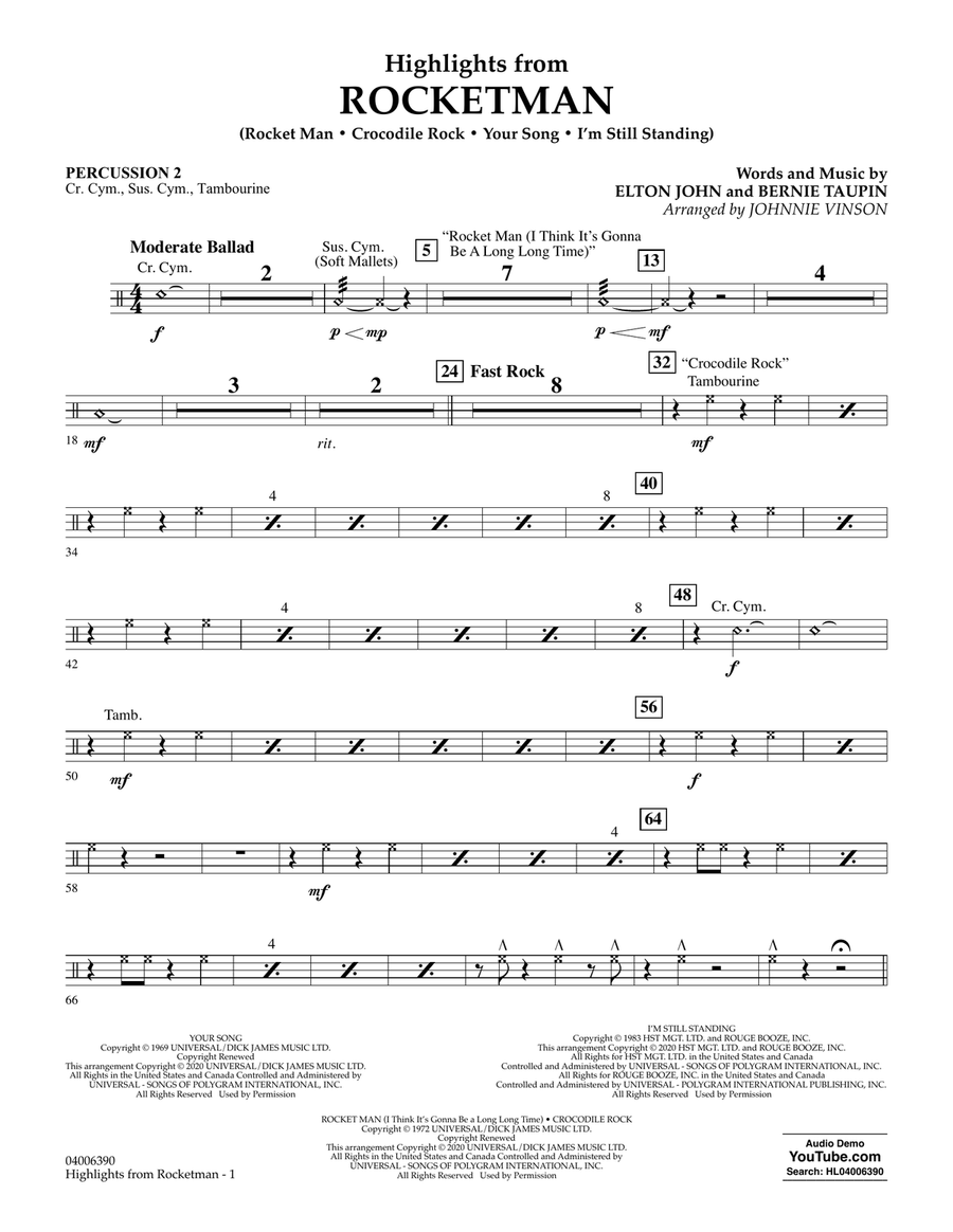 Highlights from Rocketman (arr. Johnnie Vinson) - Percussion 2 Concert Band scores gallery preview page 1