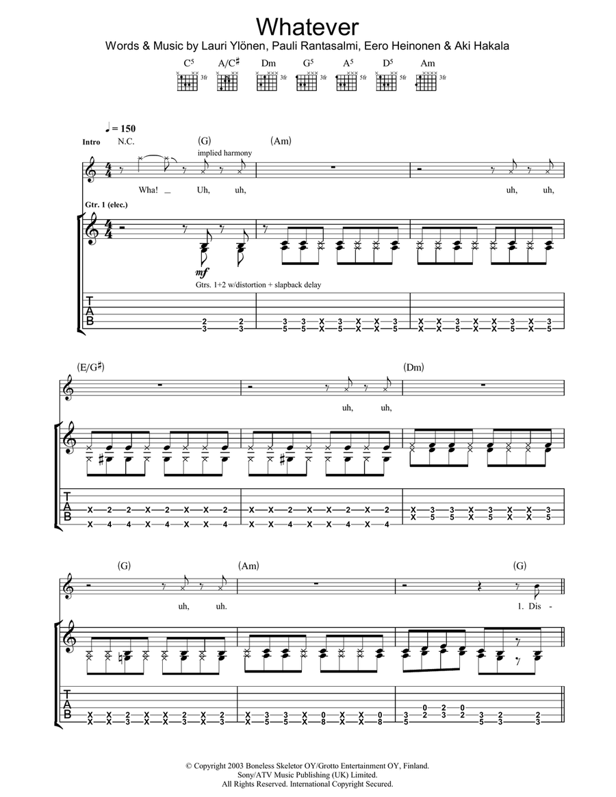 Whatever Guitar Tablature scores gallery preview page 1