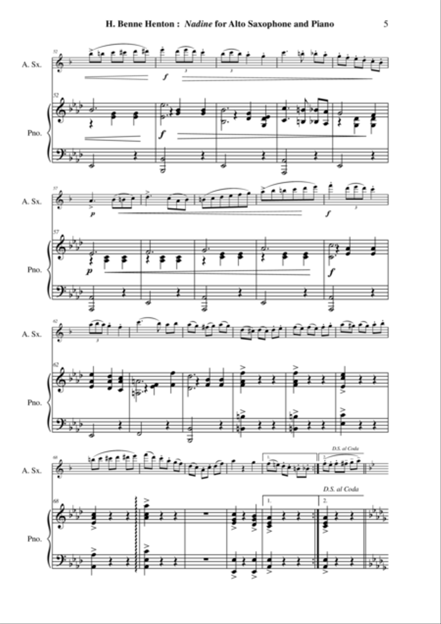 H. Benne Henton: Nadine, Concert Waltz for saxophone and piano Alto Saxophone scores gallery preview page 5