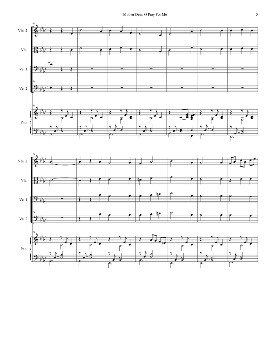 Mother Dear, O Pray For Me (for String Quintet and Piano) String Orchestra scores gallery preview page 6