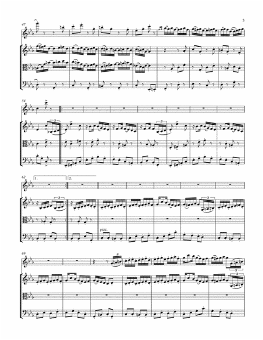 Temptation Rag, by Henry Lodge (1909), arranged for Flute & String Trio Small Ensemble scores gallery preview page 3