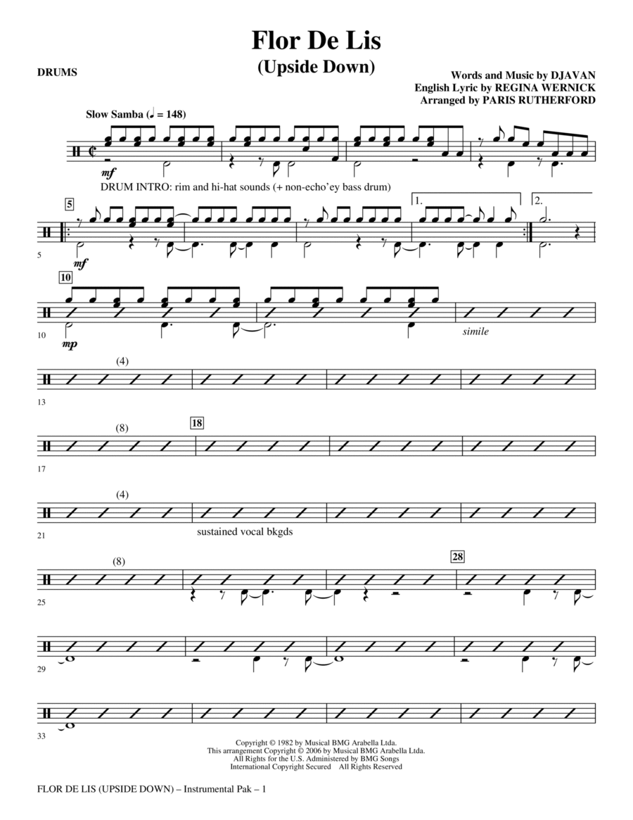 Flor De Lis (Upside Down) - Drums Choir scores gallery preview page 1