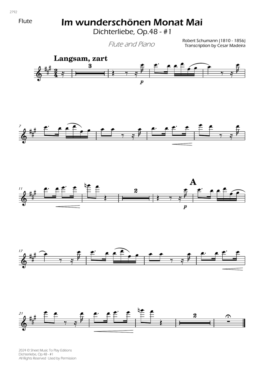 Dichterliebe, Op.48 No.1 - Flute and Piano (Individual Parts) Flute scores gallery preview page 1