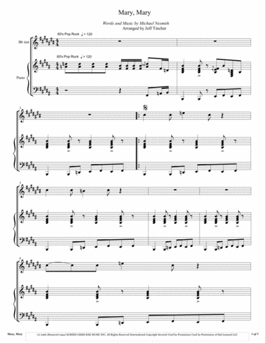 Mary, Mary Mary, Mary Piano scores gallery preview page 2