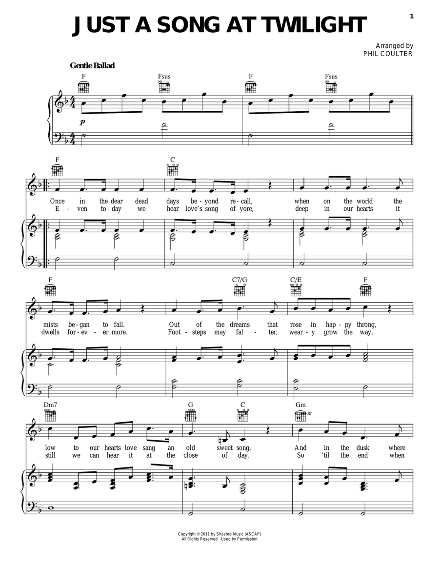 Just A Song At Twilight Piano, Vocal, Guitar scores gallery preview page 1