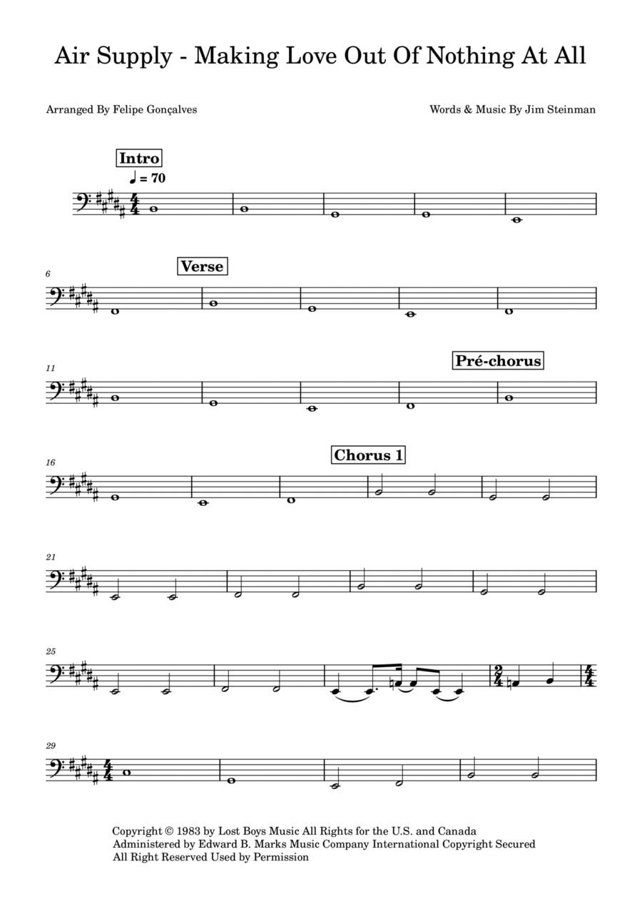 Making Love Out Of Nothing At All Bass Guitar scores gallery preview page 1