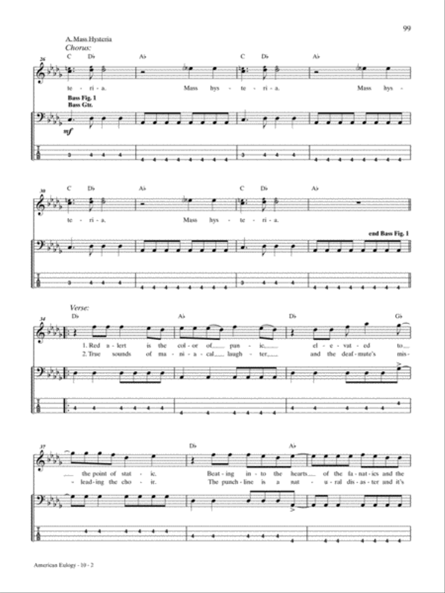 American Eulogy (A: Mass Hysteria B: Modern World) Bass Guitar Tablature scores gallery preview page 2