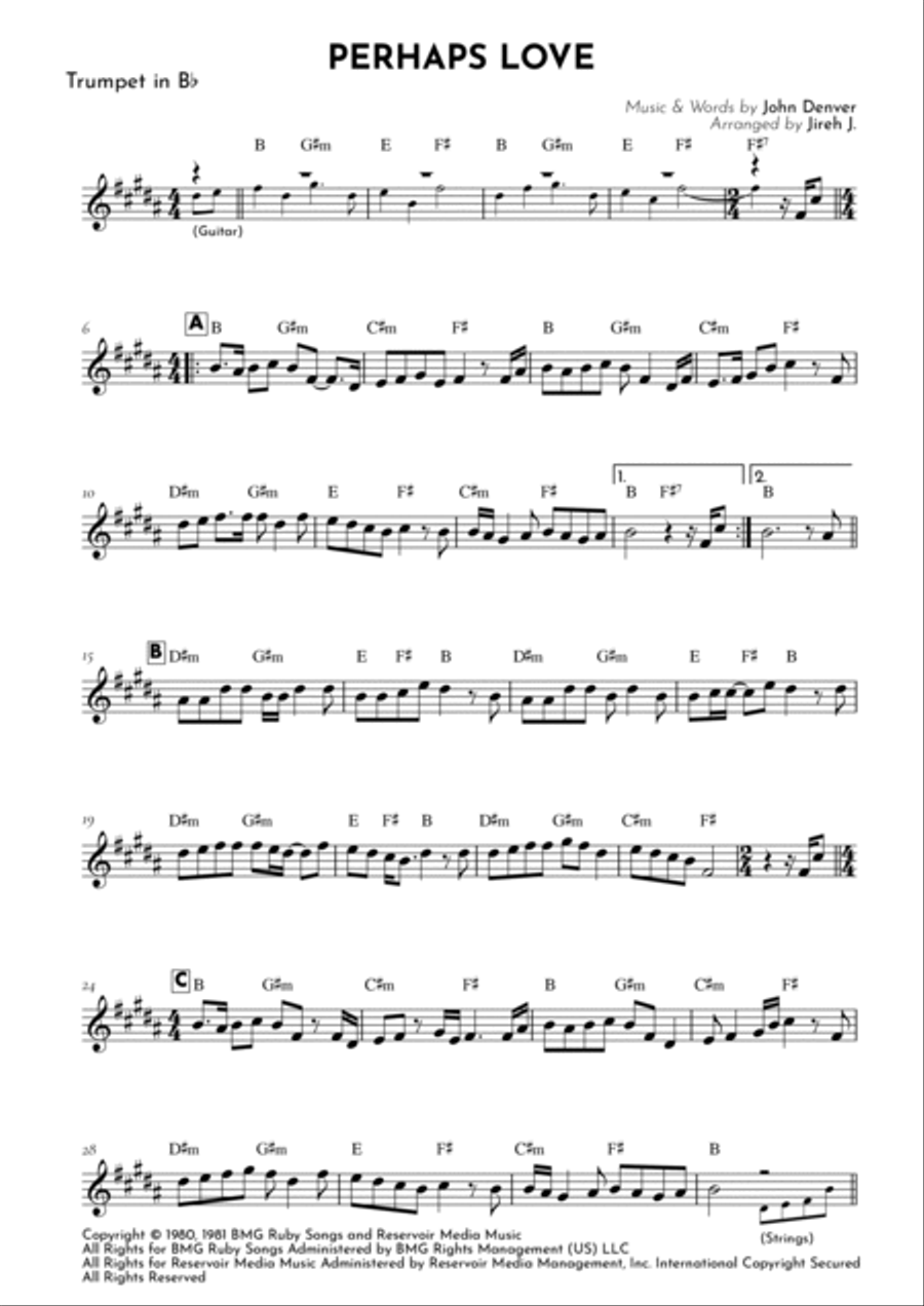 Perhaps Love B-Flat Trumpet scores gallery preview page 2