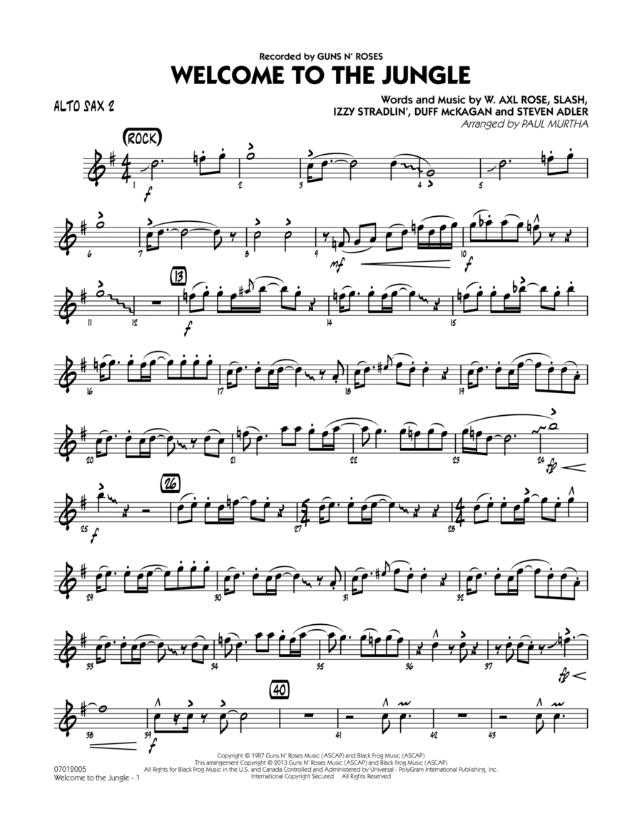 Welcome to the Jungle - Alto Sax 2 Jazz Ensemble scores gallery preview page 1