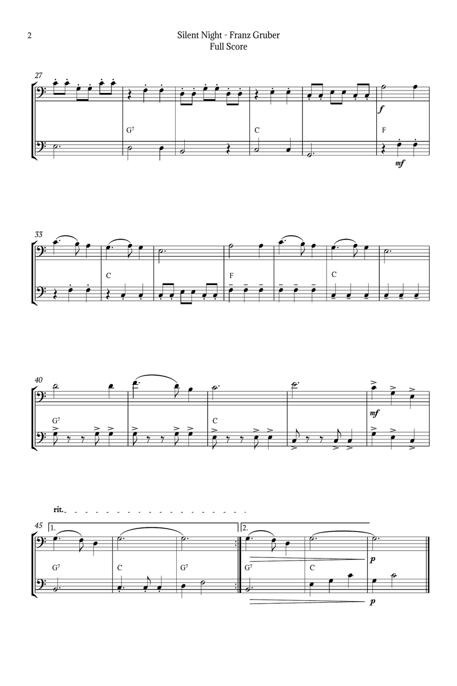 Silent Night for Cello Duet String Duet scores gallery preview page 2