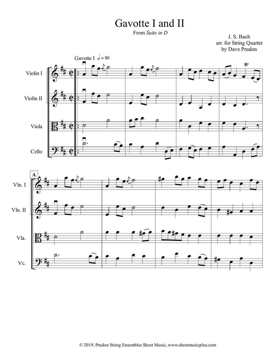 Bach Gavotte I & II for String Quartet String Quartet scores gallery preview page 1
