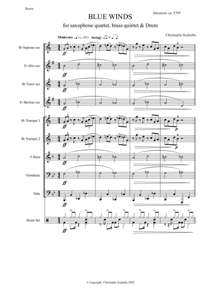 Blue Winds for Saxophone Quartet, Brass Quintet and Drum Set image number null