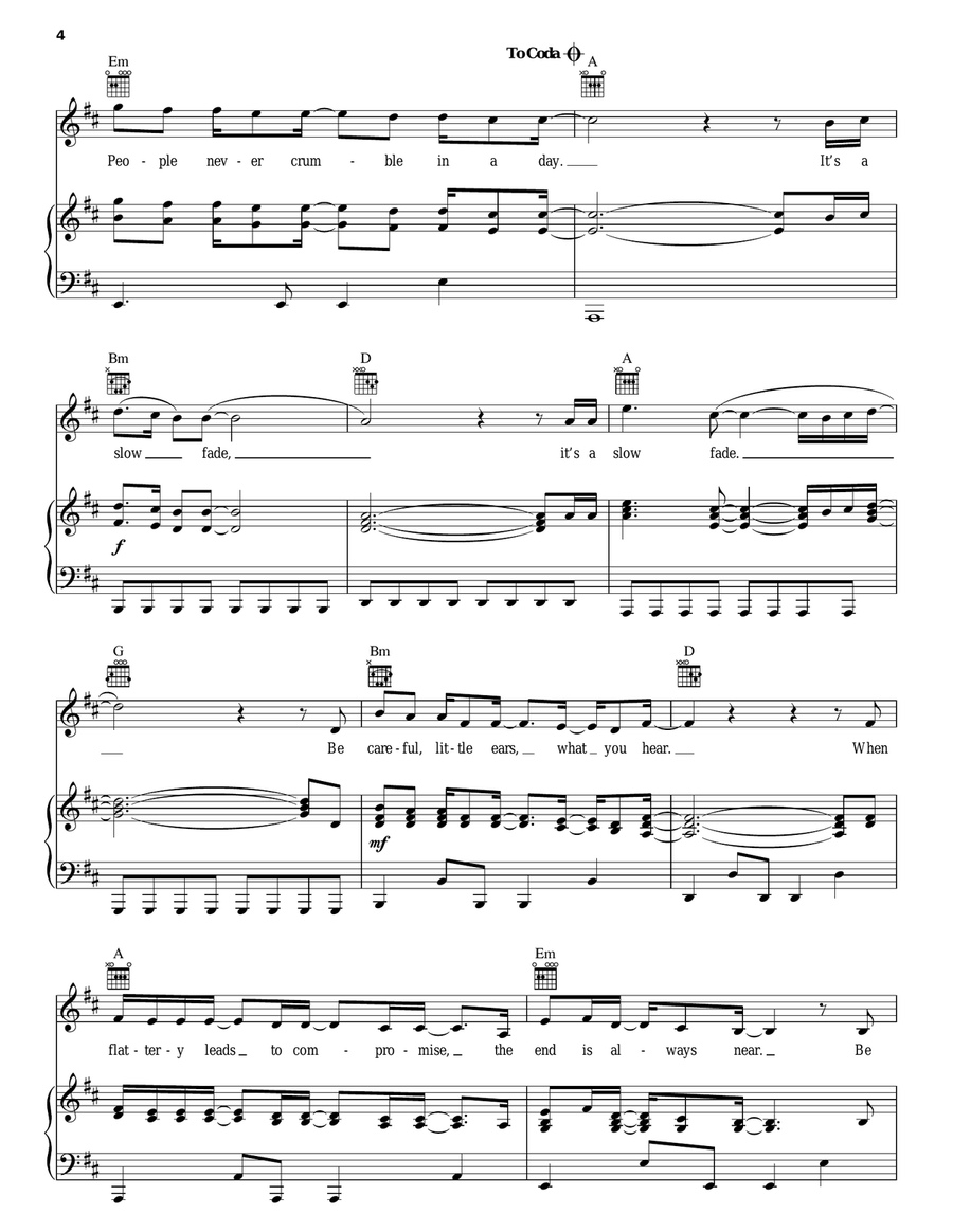 Slow Fade Slow Fade Piano, Vocal, Guitar scores gallery preview page 4