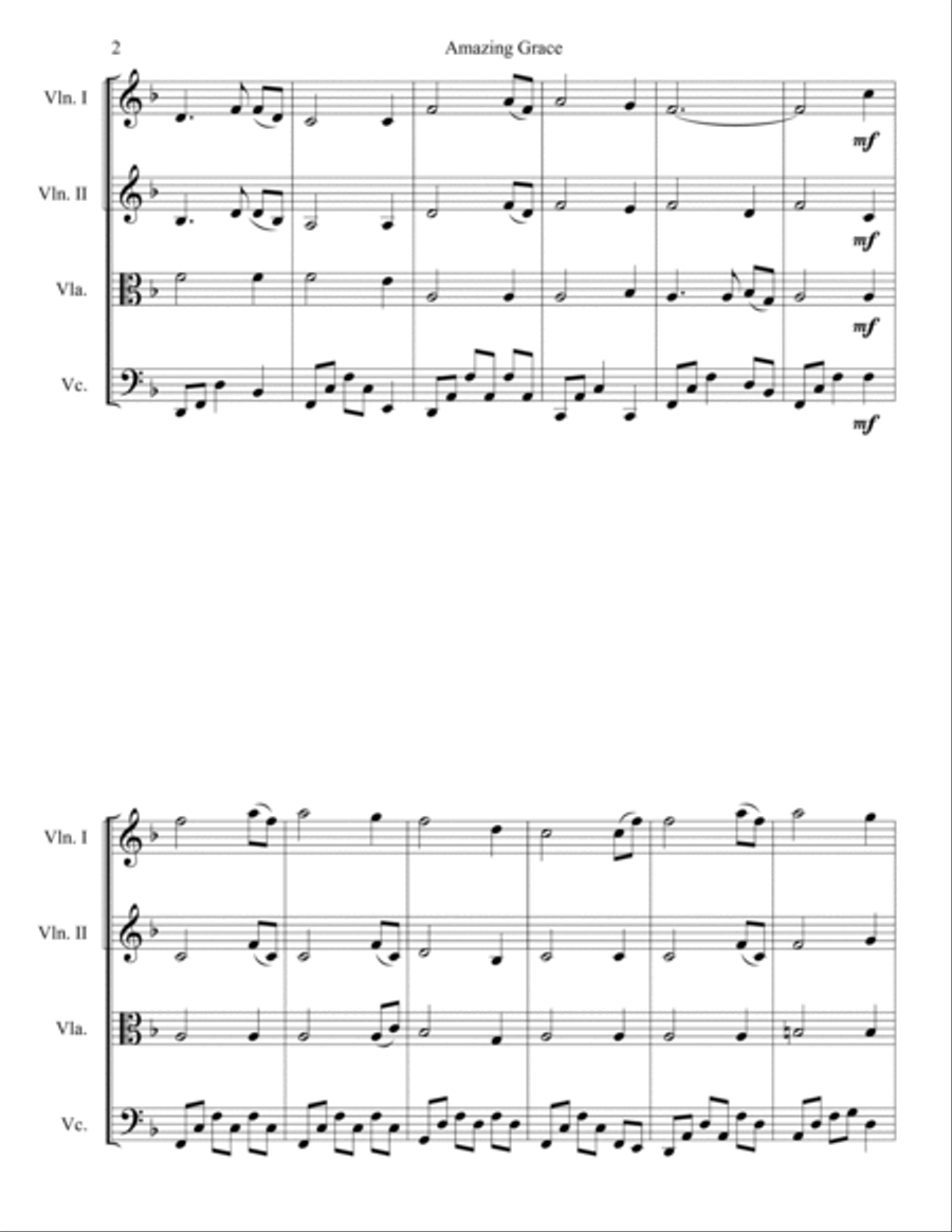 Amazing Grace String Quartet scores gallery preview page 2