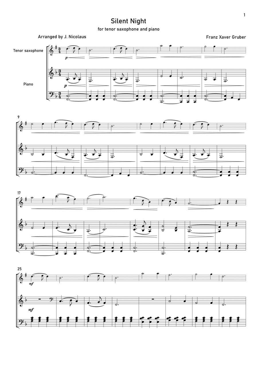 Silent Night Tenor Saxophone scores gallery preview page 1