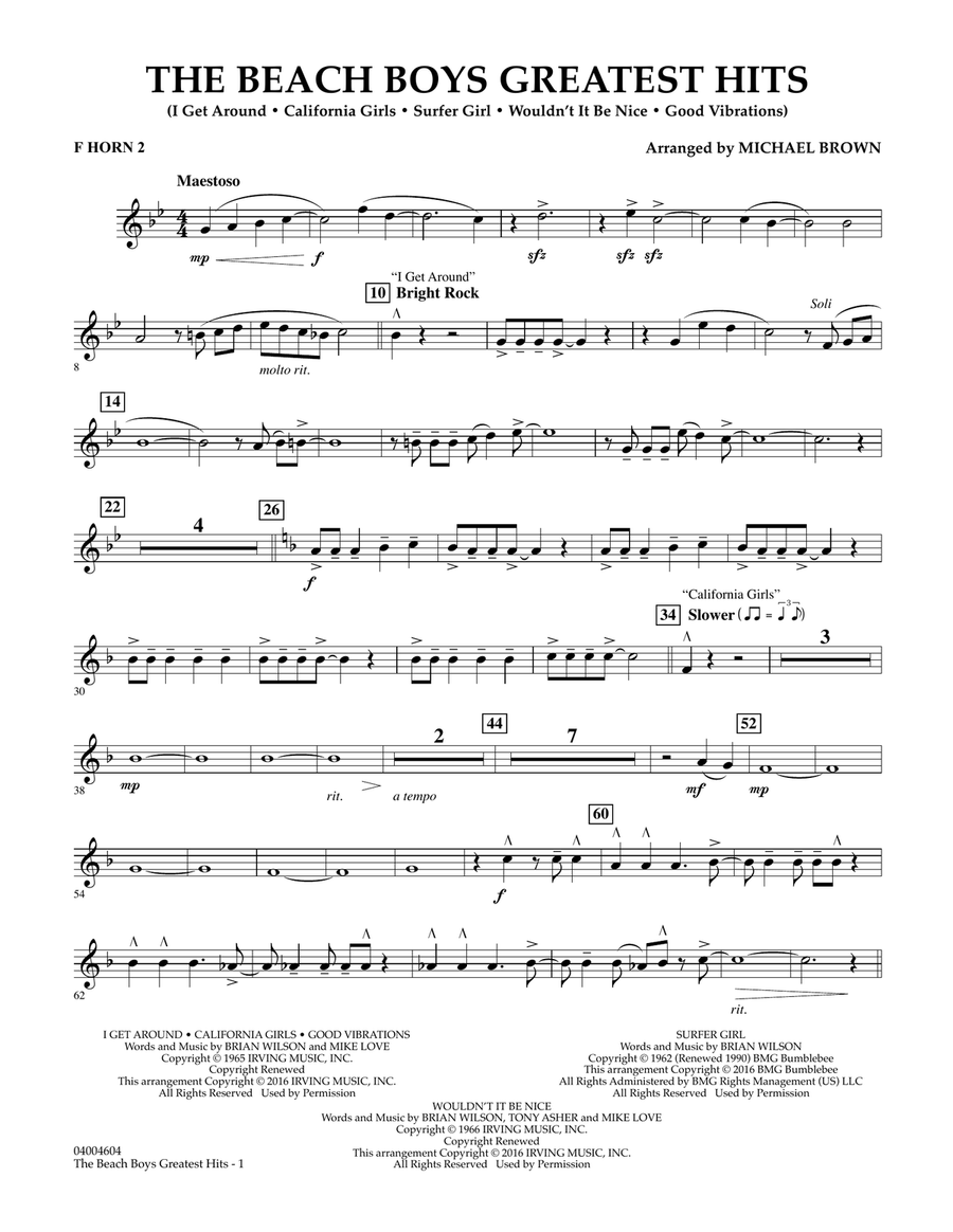 The Beach Boys Greatest Hits - F Horn 2 Concert Band scores gallery preview page 1