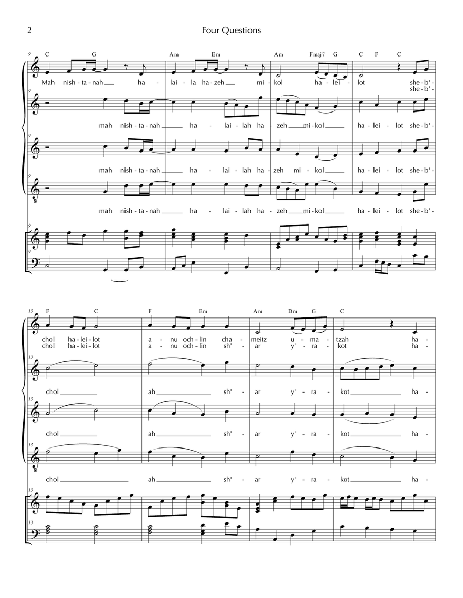 Four Questions Piano, Vocal scores gallery preview page 2