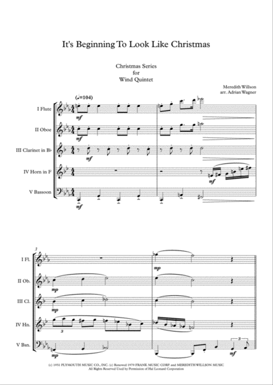It's Beginning To Look Like Christmas Woodwind Quintet scores gallery preview page 3