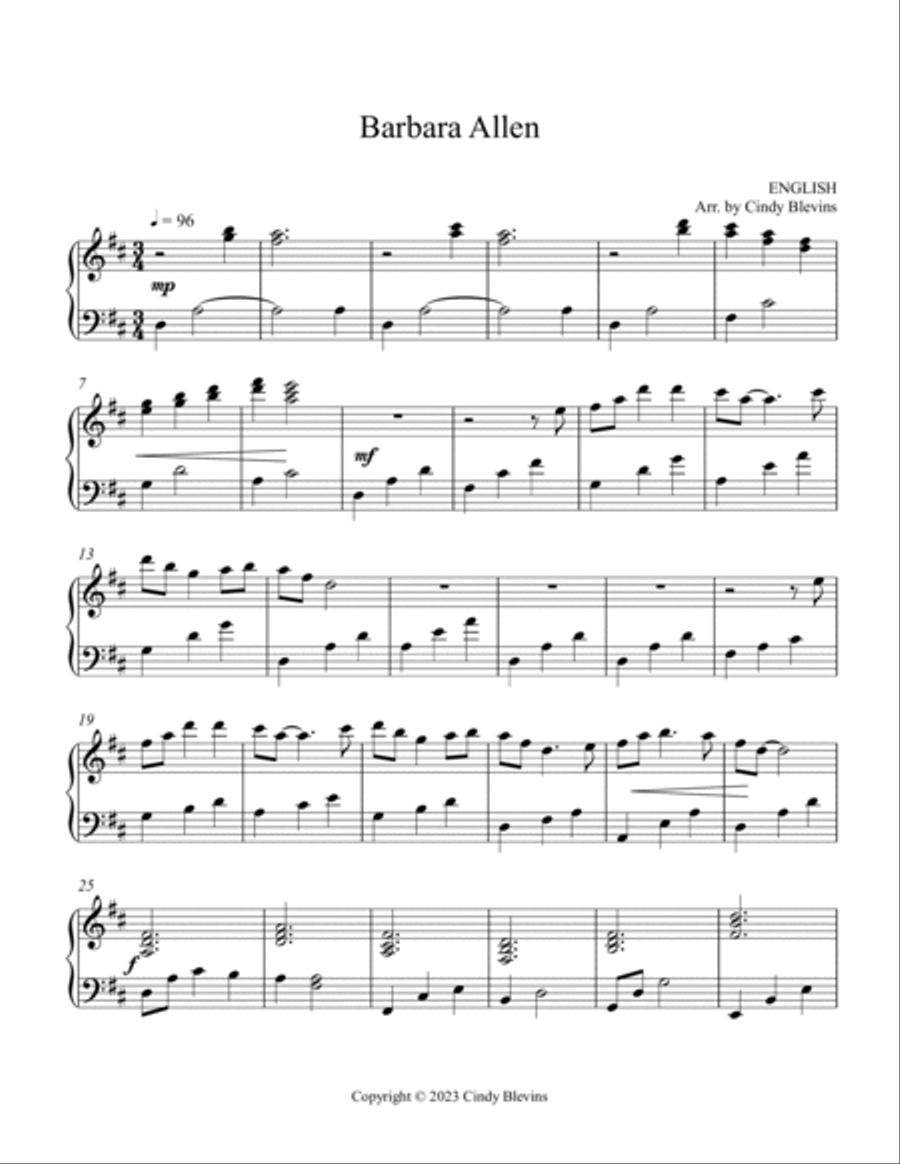Barbara Allen, Harp and Tin Whistle (D) Harp scores gallery preview page 5