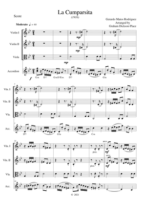 La Cumparsita (1909) Arranged by Graham Dickson-Place for Accordion, Violin 1, Violin 2 and Viola