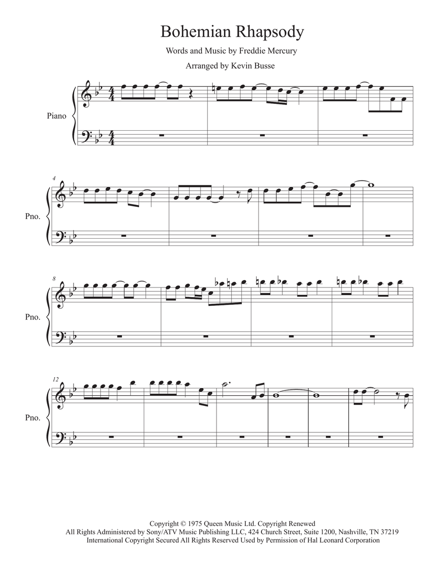 Bohemian Rhapsody Easy Piano scores gallery preview page 1