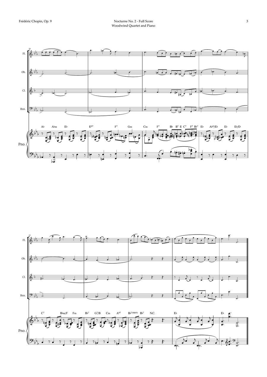 Nocturne by Chopin for Woodwind Quartet and Piano Woodwind Quartet scores gallery preview page 3