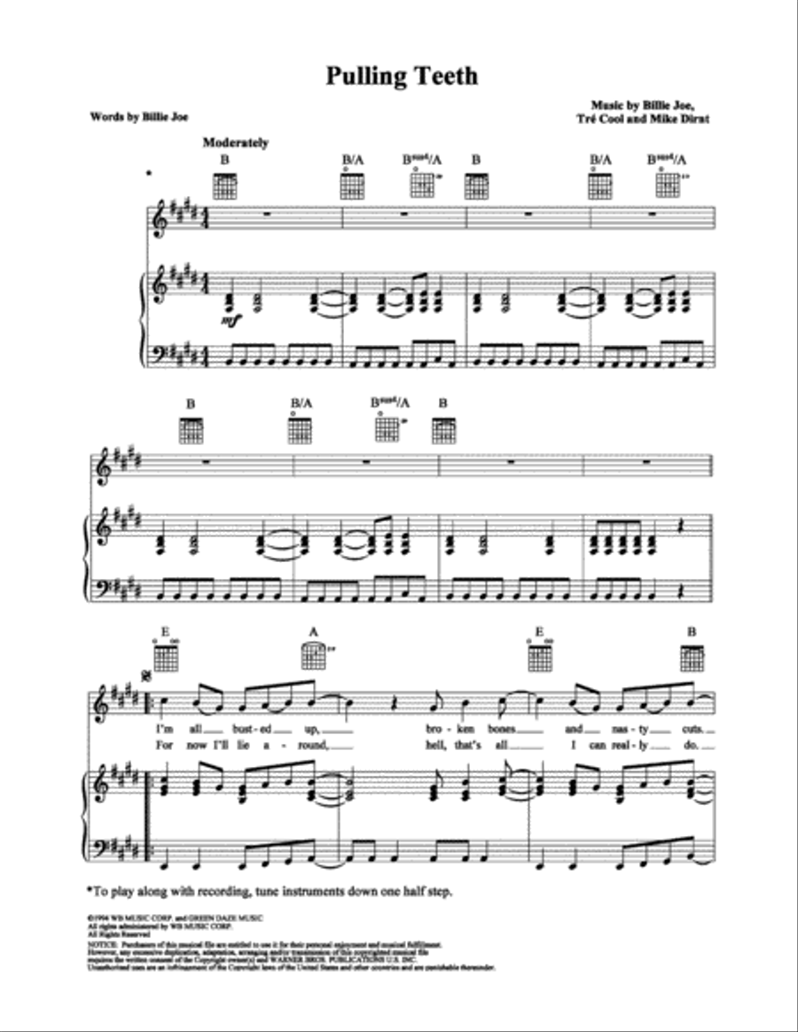 Pulling Teeth Piano, Vocal, Guitar scores gallery preview page 1
