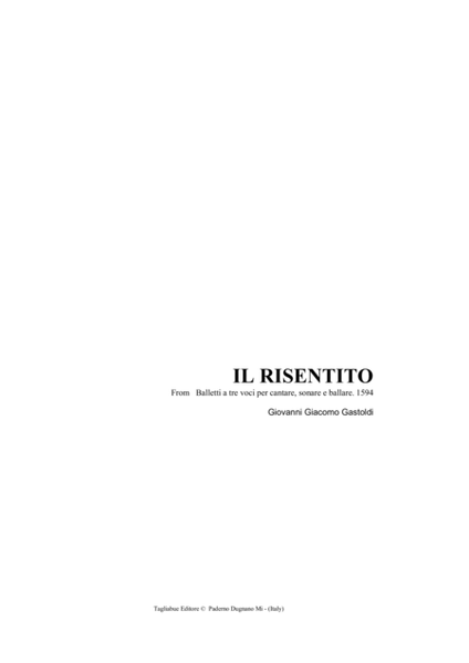 IL RISENTITO - G.G. Gastoldi - For SAB Choir image number null