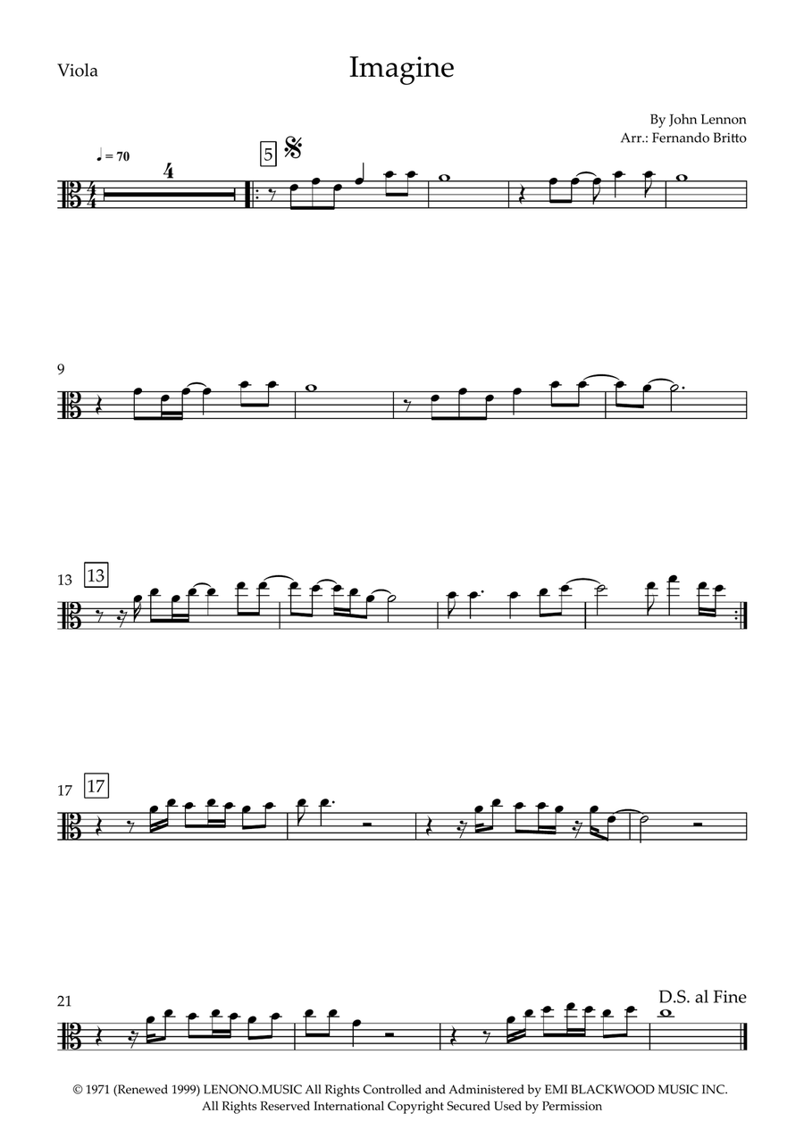 Imagine by John Lennon Viola Solo - Digital Sheet Music