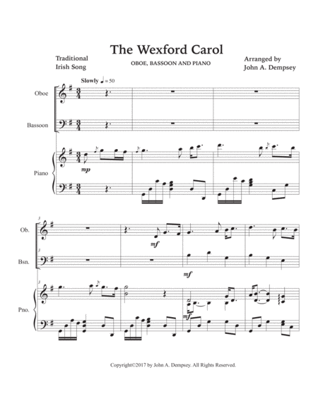 The Wexford Carol (Trio for Oboe, Bassoon and Piano) image number null