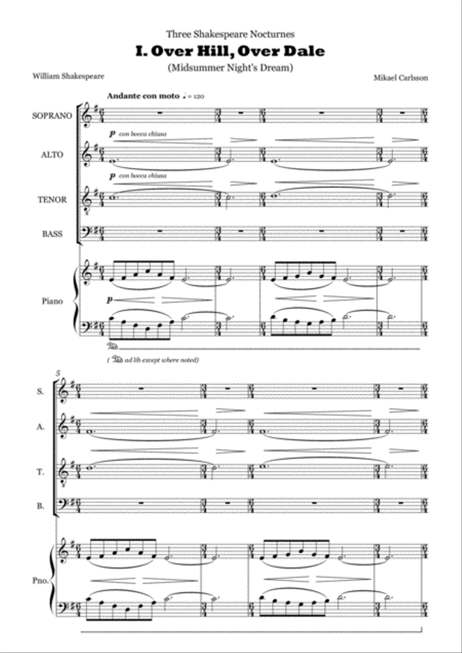 Three Shakespeare Nocturnes 4-Part scores gallery preview page 4