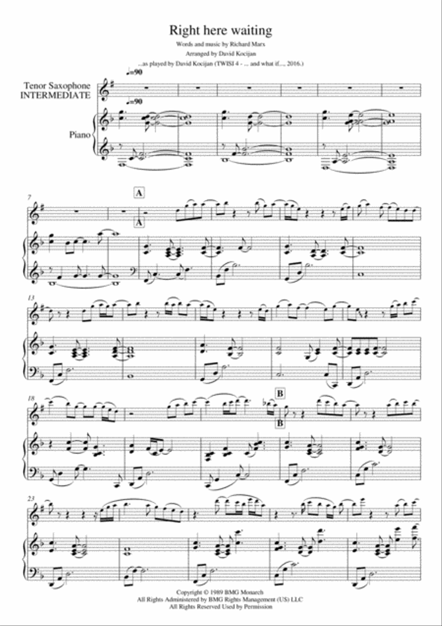Right Here Waiting Tenor Saxophone scores gallery preview page 1