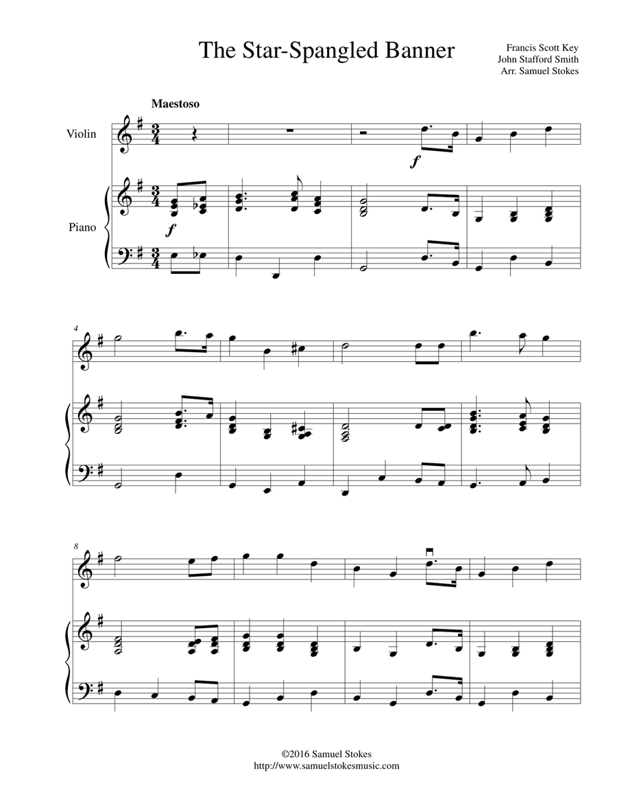 The Star-Spangled Banner - for violin and piano The Star-Spangled Banner - for violin and piano Violin Solo scores gallery preview page 1