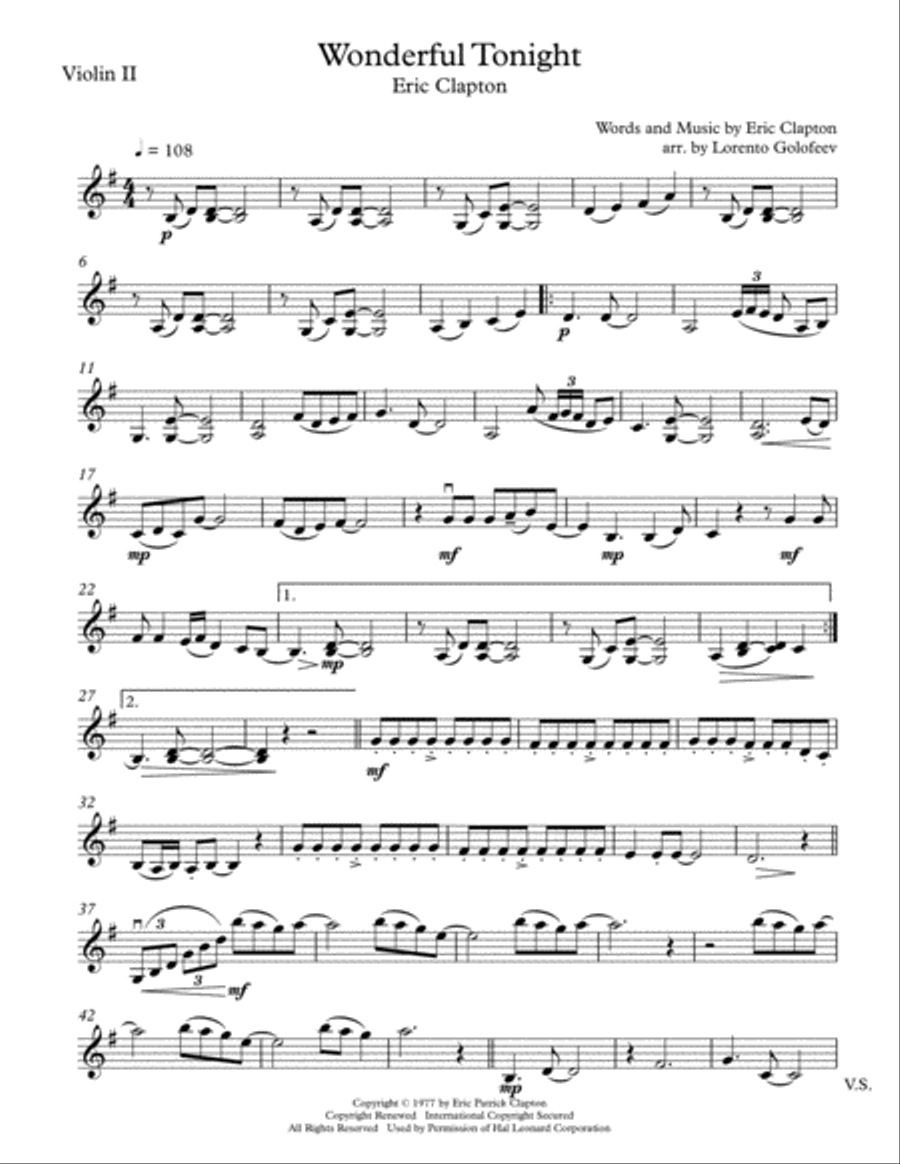 Wonderful Tonight String Quartet scores gallery preview page 3