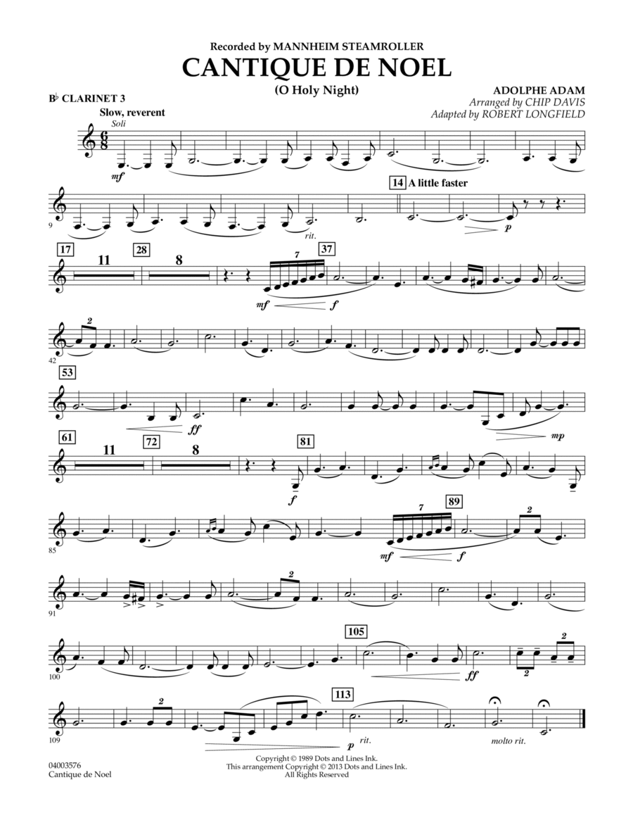 Cantique de Noel (O Holy Night) - Bb Clarinet 3 Concert Band scores gallery preview page 1